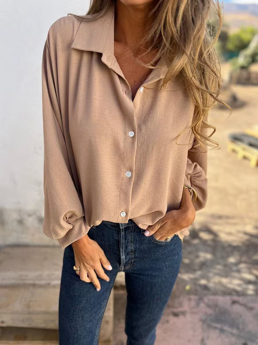 Women's Lapel Button Front Long Sleeve Shirt Colouronova