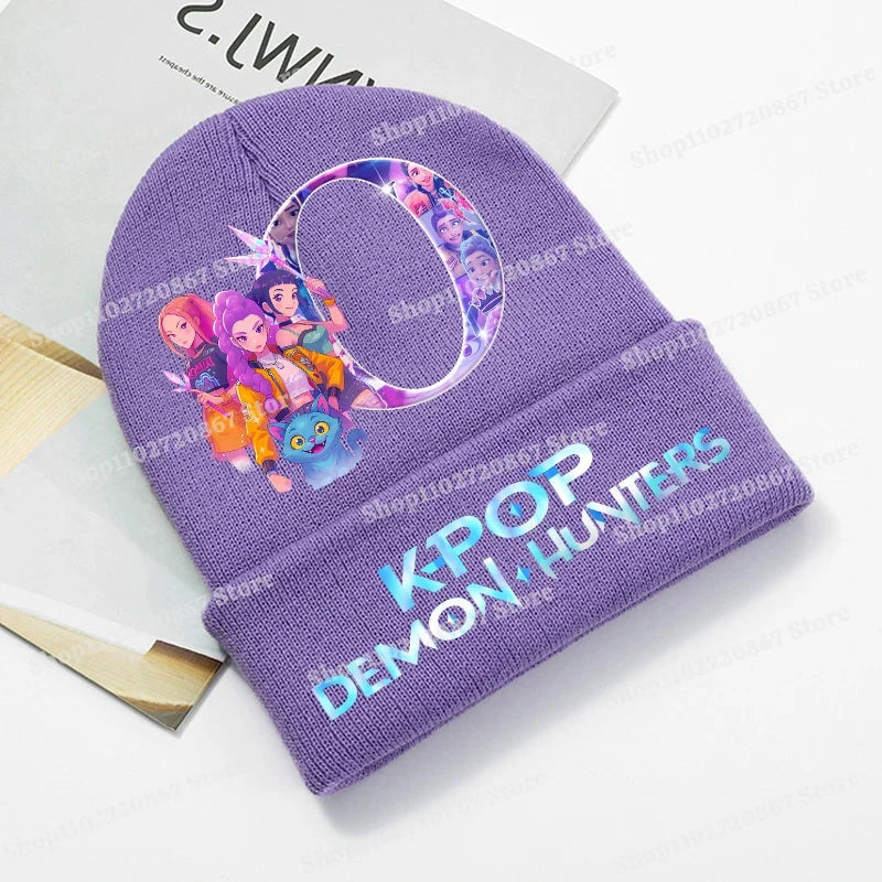 KPop Demon Hunters Purple Knitted Hat Boys Girls Cartoon Anime Woolen Hats Autumn Winter Kid Outdoor Warmth Beanies Caps Beanie Colouronova
