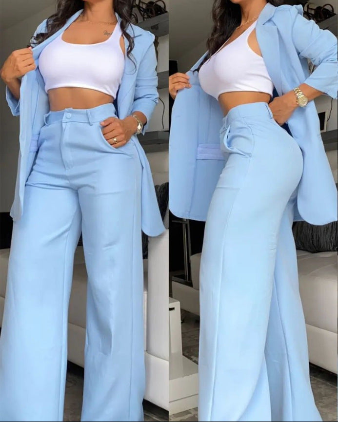 Elegant Solid Color Blazer and Pants Colouronova