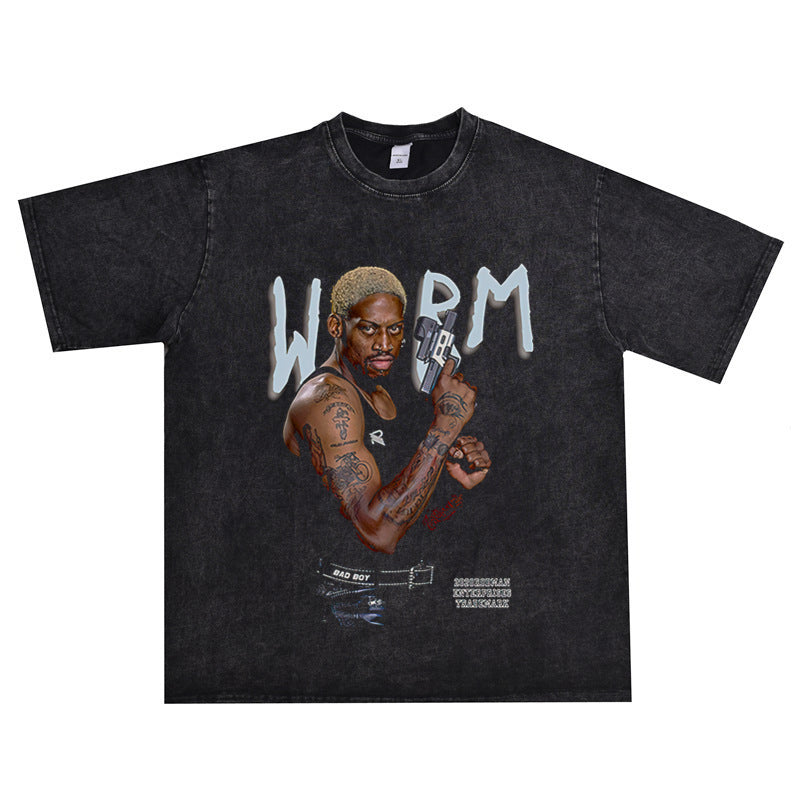 Vintage Basketball Player Print Cotton T-Shirt Colouronova