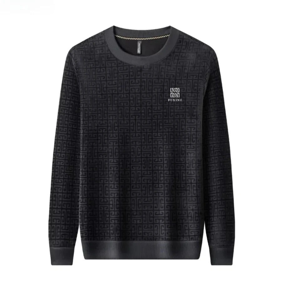 Men's Warm Hoodies Jumper Sweater O-Neck Fleece Thicker Pullover Slim Jacquard Casual Business Tops Men's Winter Clothing - Colouronova