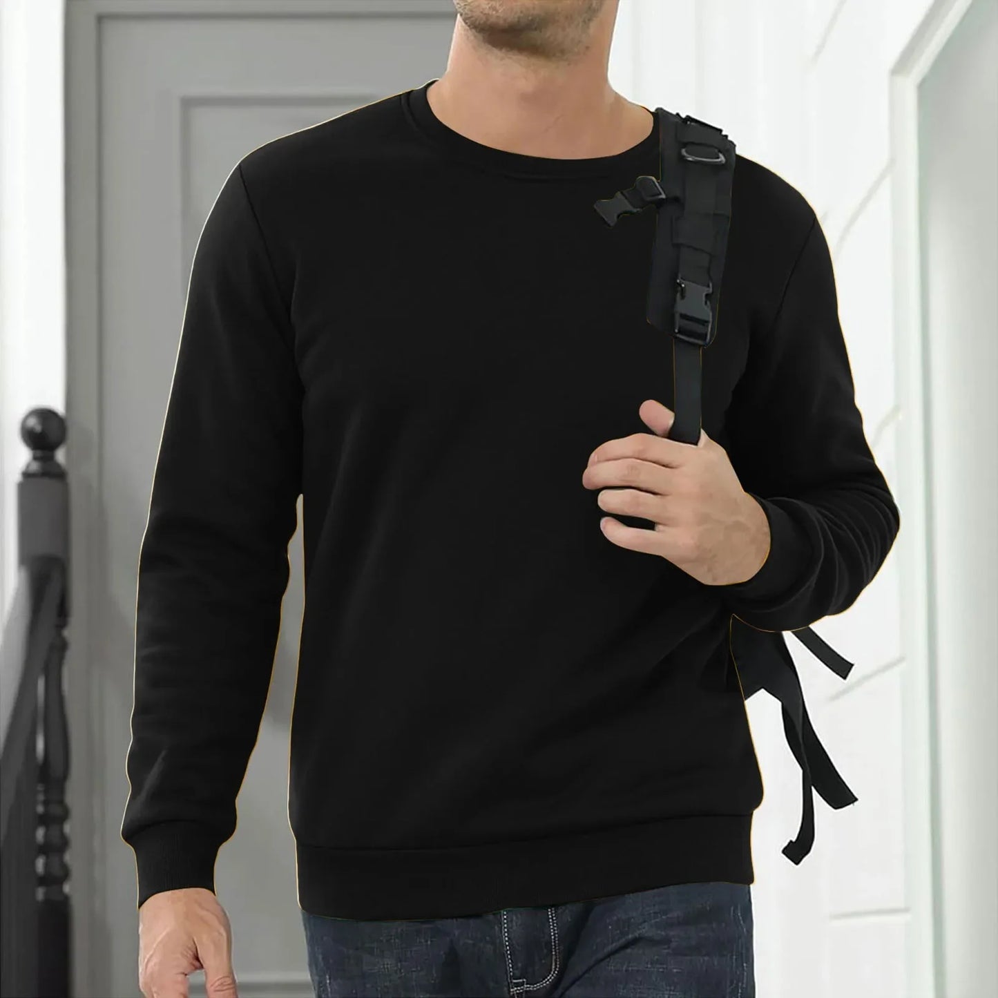 Mens Solid Color Hoodless Crewneck Hoodie Top Long Sleeve Base Shirt Winter Fashion New Men'S Cotton Sweatshirt - Colouronova