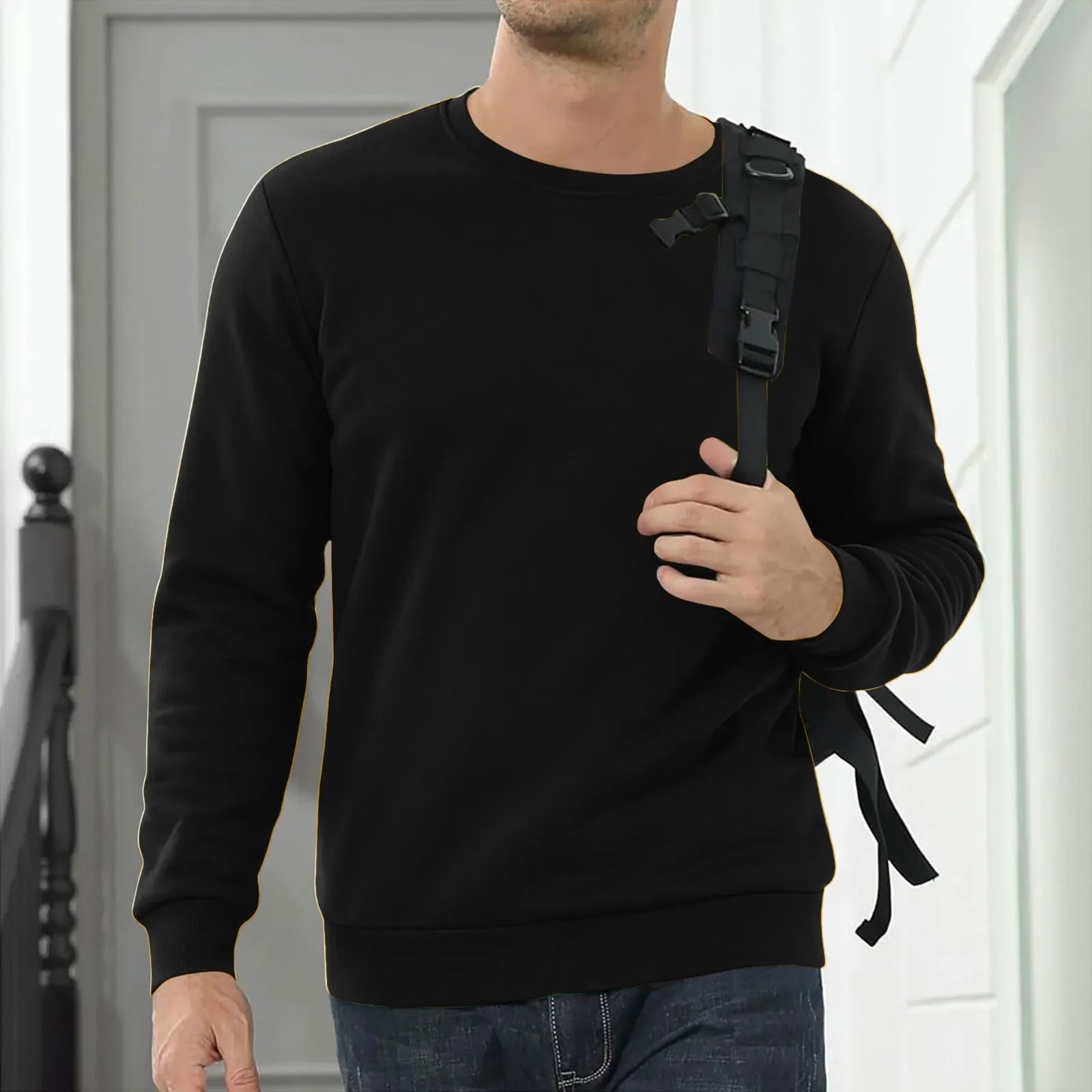 Mens Solid Color Hoodless Crewneck Hoodie Top Long Sleeve Base Shirt Winter Fashion New Men'S Cotton Sweatshirt - Colouronova