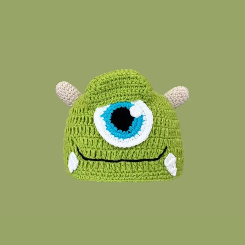Halloween Green Monster Shrek Style Knitted Hat Funny Cartoon Beanie Cute Strawberry Head Cover Cosplay Party Props for Gifts - Colouronova