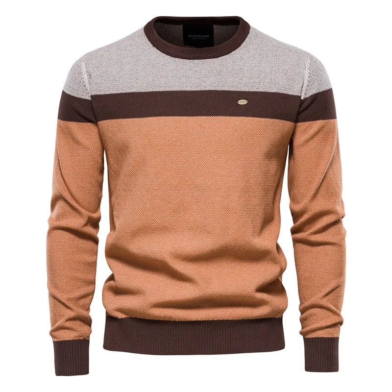 Men Striped Spliced Sweaters Round Neck Long Sleeve Pullovers Knit Sweater Casual Jumpers Streetwear Regular Autumn 2025 - Colouronova