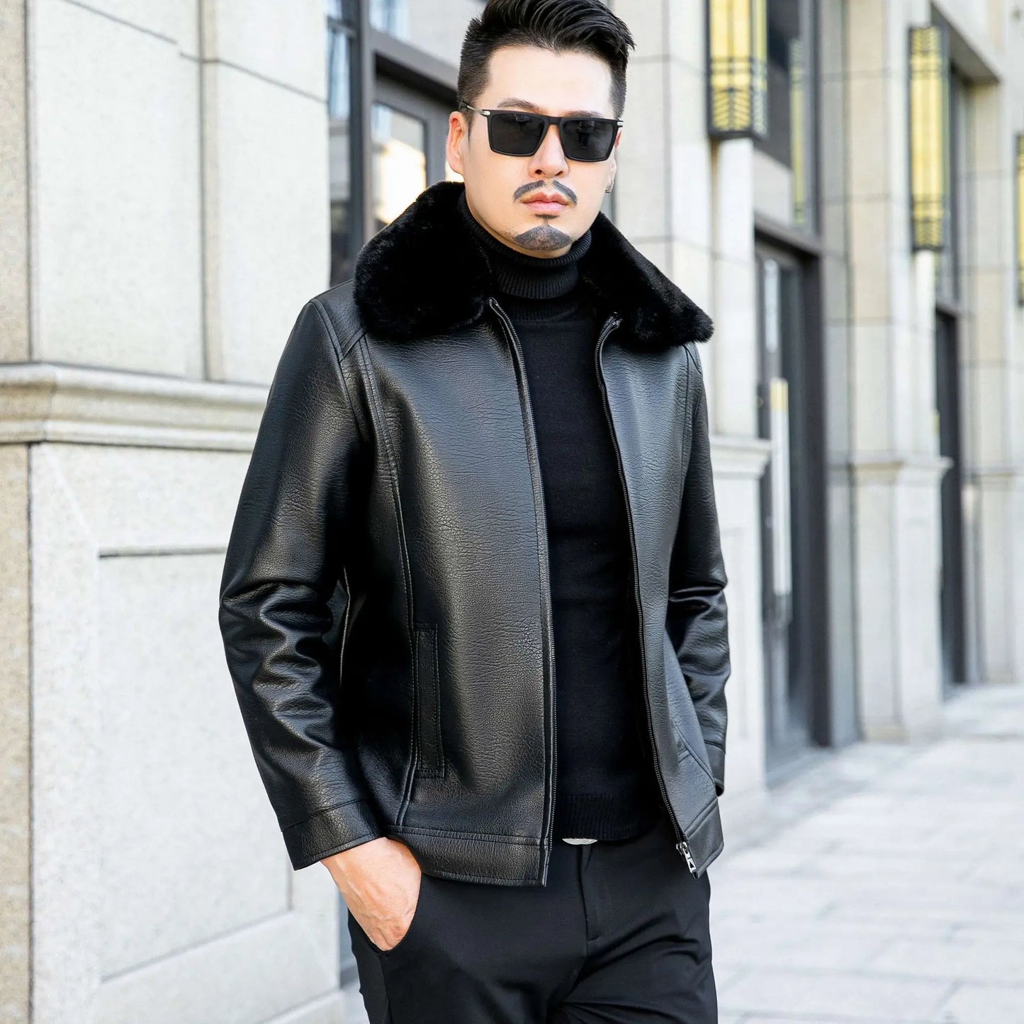 2025 Men's Fur One Casual Thickened Motorcycle Jacket Mens Fashion Leather Jacket Cashmere Sheep Leather Jacket Short Coat Male - Colouronova