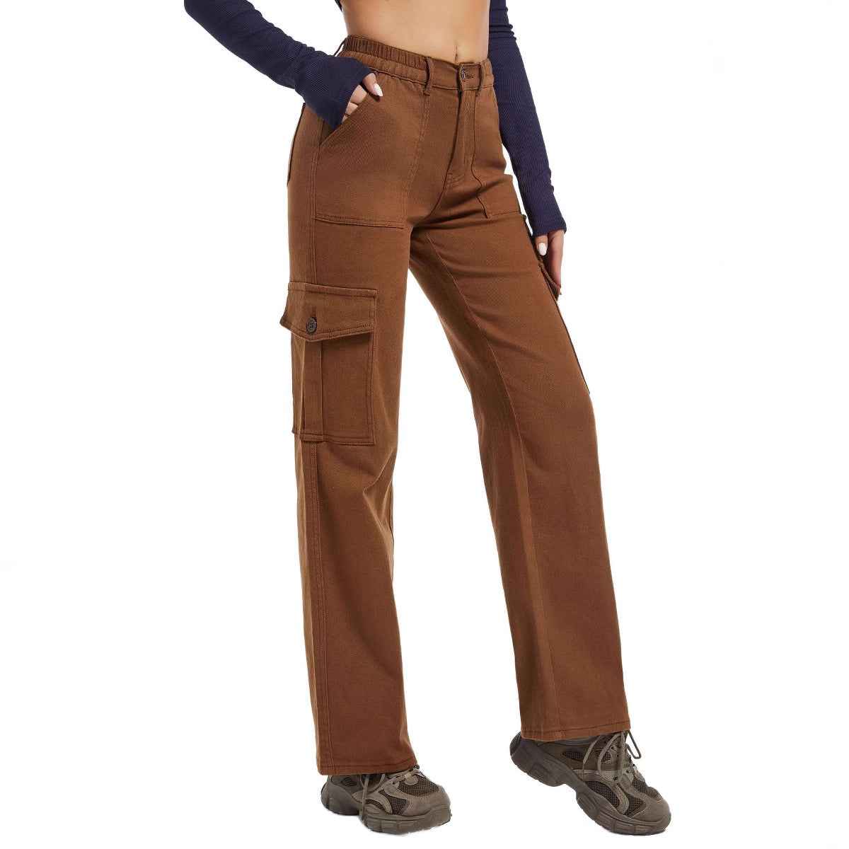 High-waisted straight-leg work pants