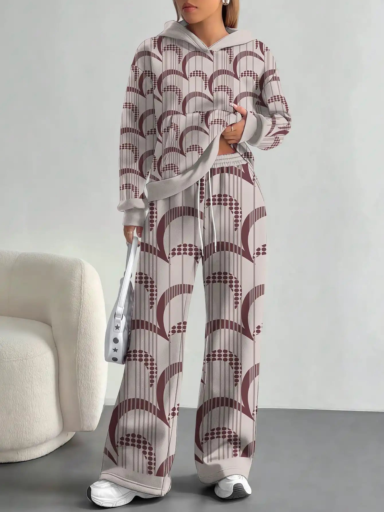 Foreign trade flame splicing printing new hot style 2025 new pink gradient fashion casual European and American women's suit - Colouronova