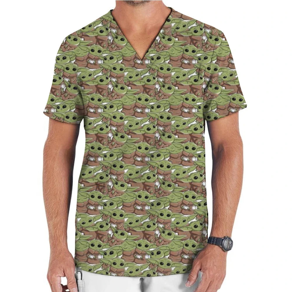 Medical Uniform Men's Nurse Marvel Superhero Matte V-neck Short sleeved Shirt Hospital Top Surgical Dress Men's Dentist T-shirt Colouronova