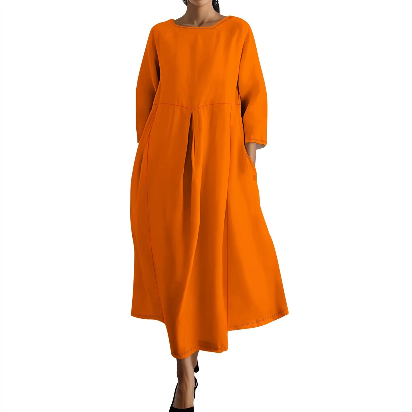 Women's Long Sleeve Elegant Solid Color Autumn Maxi Dresses Casual Loose Plus Size Beach Dress for Women with Pockets Colouronova