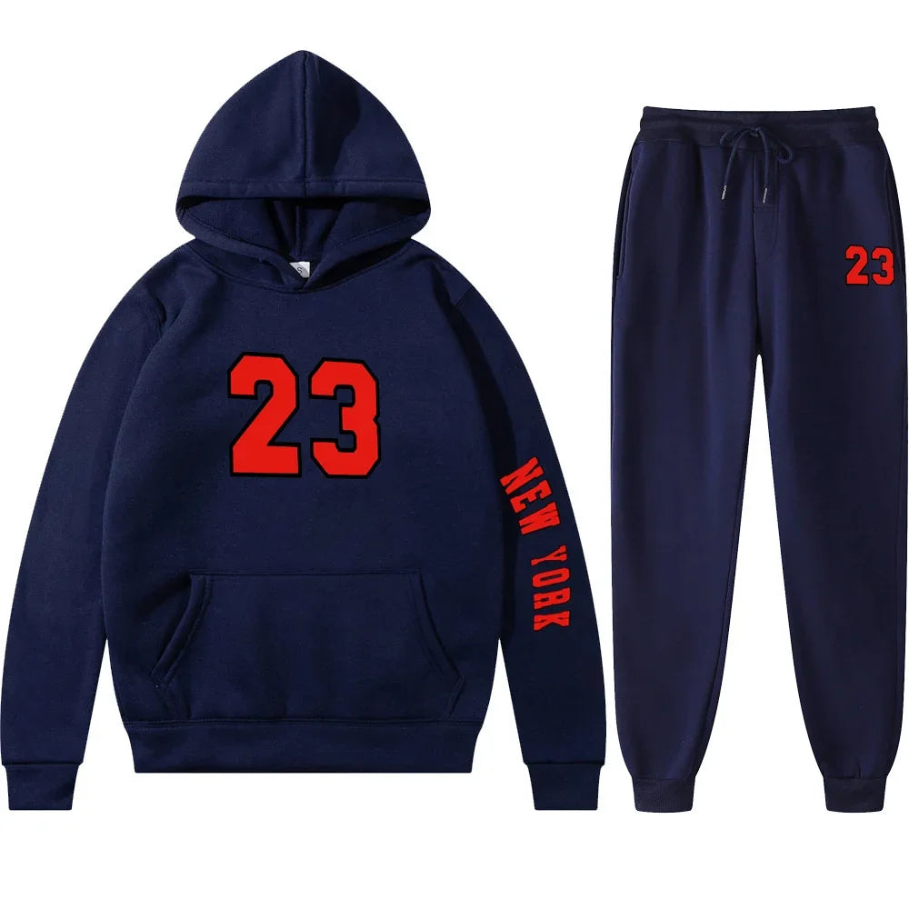 Tracksuit Sets Men's Casual Fleece Warm Hoodies Pants 2PCS Mens Long Sleeve Sport Suit Male Pullover Hoodies Sports Clothing - Colouronova