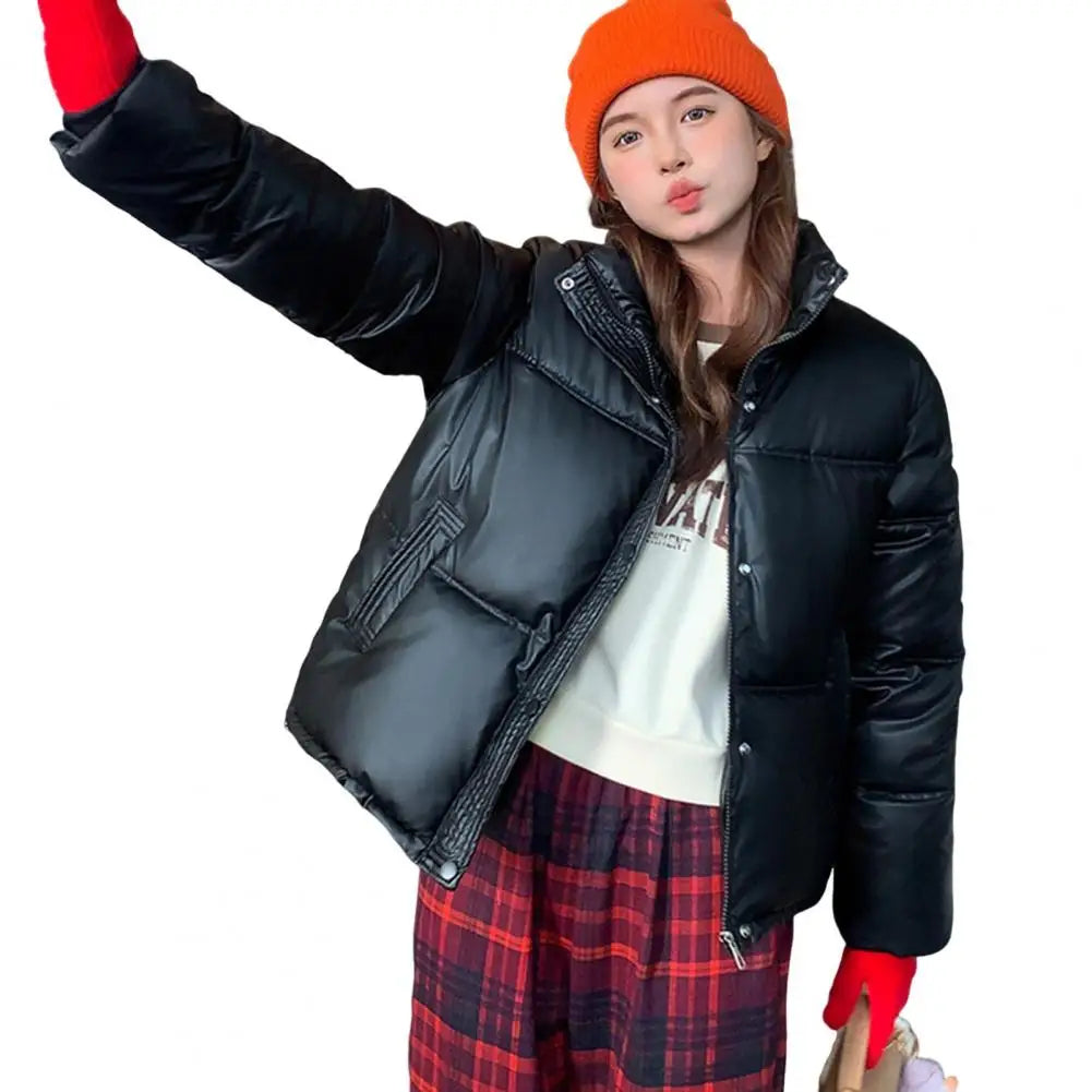 Winter Down Coat Thickened Padded Stand Collar Short Zipper Windproof Heat Retention Outwear Cotton Jacket - Colouronova