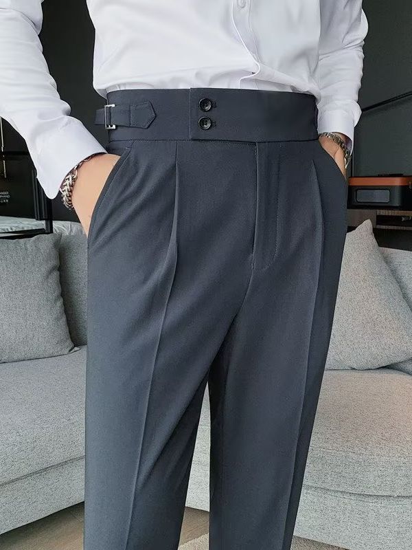 Mens High Waist Straight Leg Trousers Colouronova