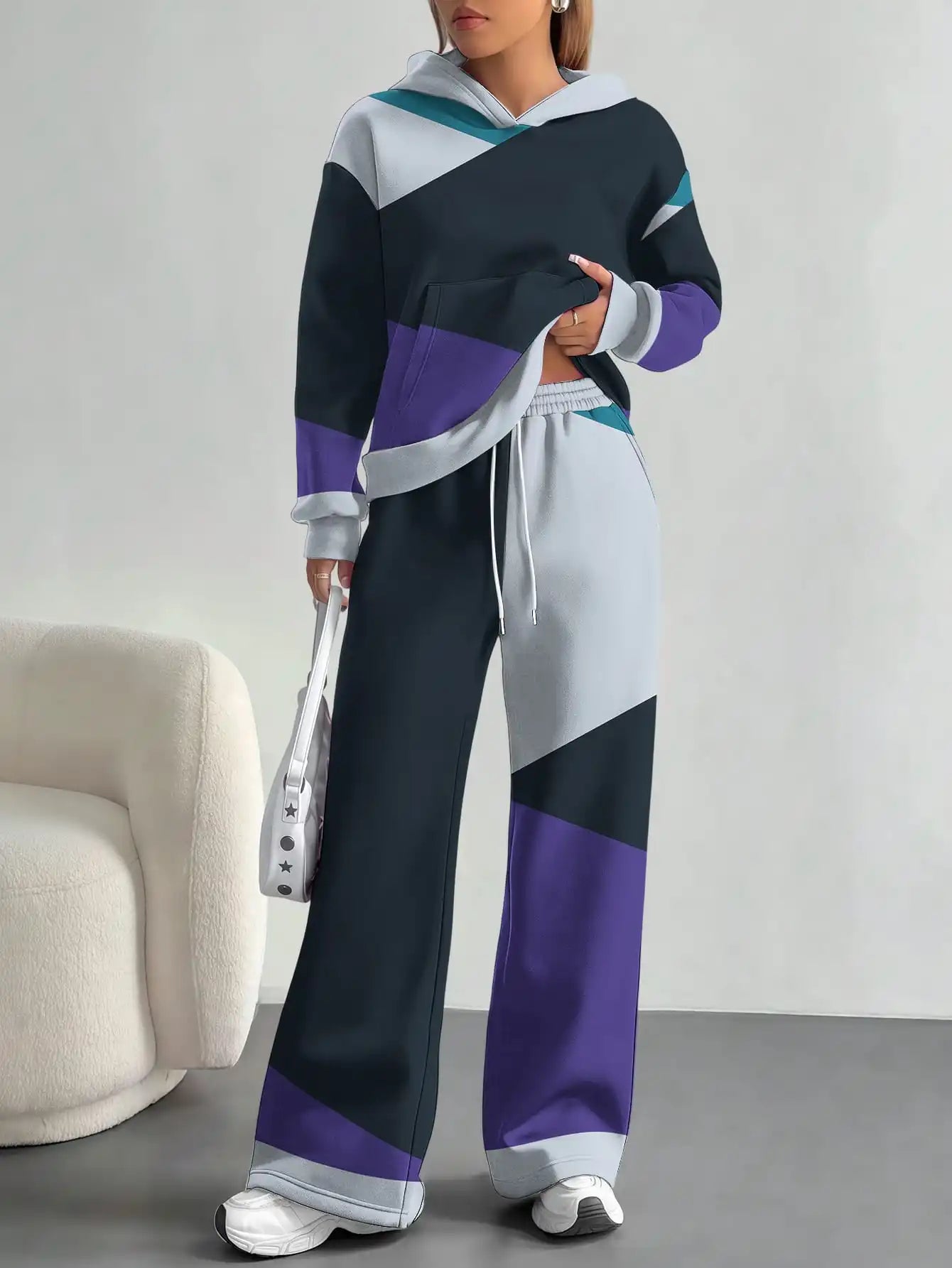 Foreign trade flame splicing printing new hot style 2025 new pink gradient fashion casual European and American women's suit - Colouronova