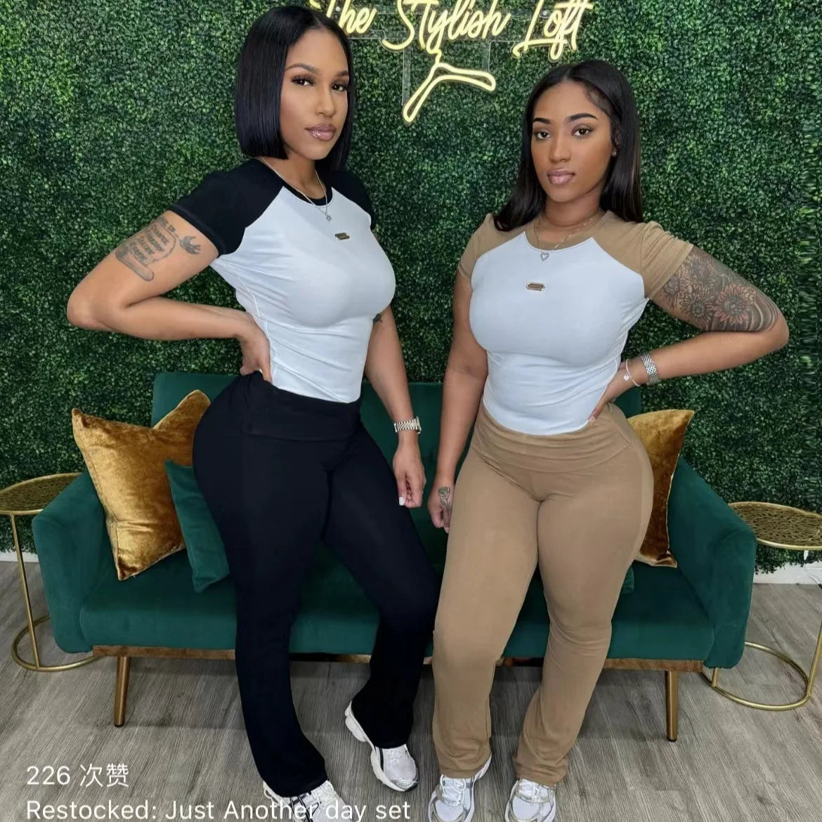 Pant Set Women Two Piece Sets Y2k Streetwear Short Sleeve Tops Long Pants Bodycon Jogger Yoga Matching Sets Sportswear Spring - Colouronova