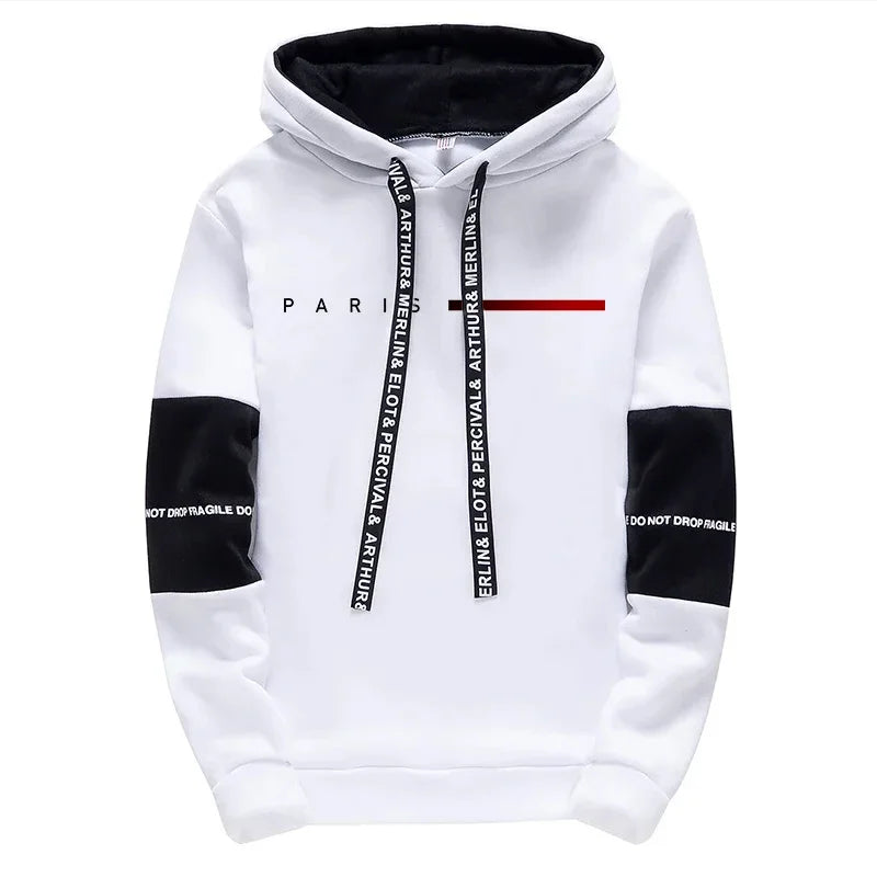 2025 Trendy Paris Print Hooded Tracksuit Men Winter Autumn Casual Jogging Outfit Athletic Sportswear Sweatpants Men's Clothes - Colouronova