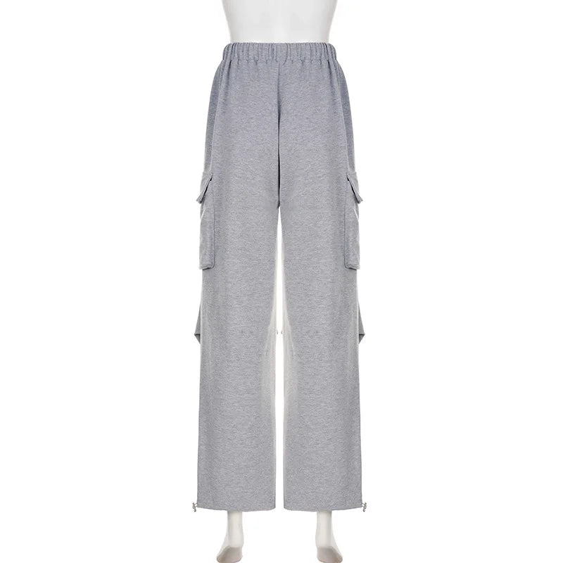 Women Sweatpants Baggy Sports Jogger Trousers Multi Pocket 2024 Autumn Casual Drawstring Cargo Pants High Waist Floor Length - Colouronova