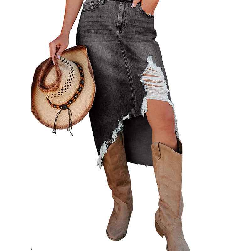 Ripped denim skirt