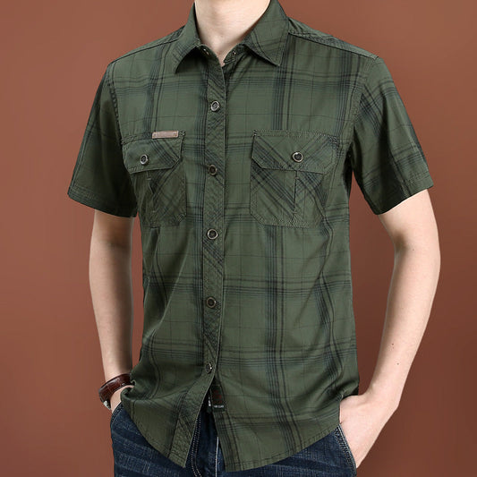 Men's Plaid Short Sleeve Cotton Shirt Colouronova