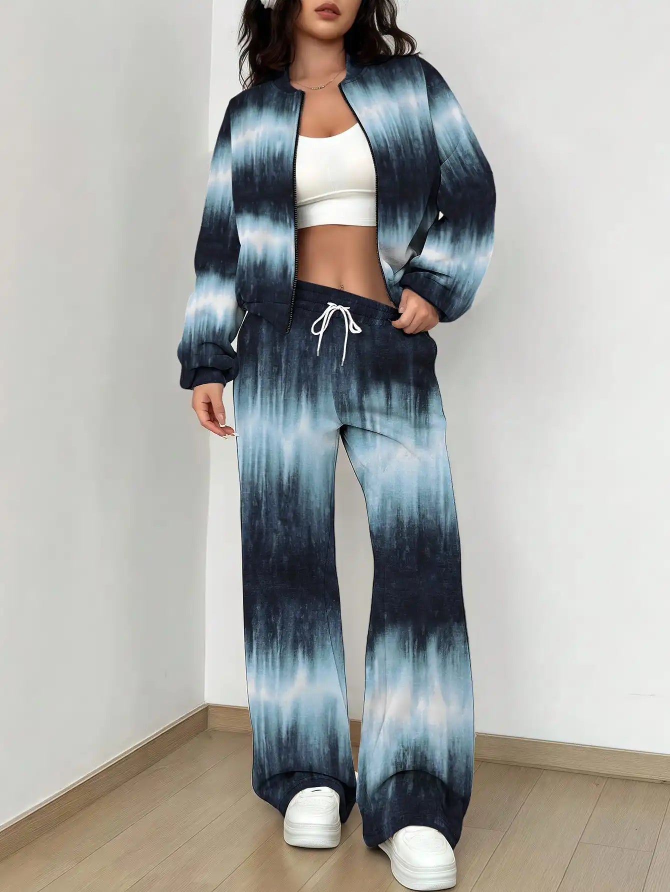 French Retro Floral Long Sleeved Zipper Jacket and Pants Set, Gentle and Stylish Two-piece Set - Colouronova