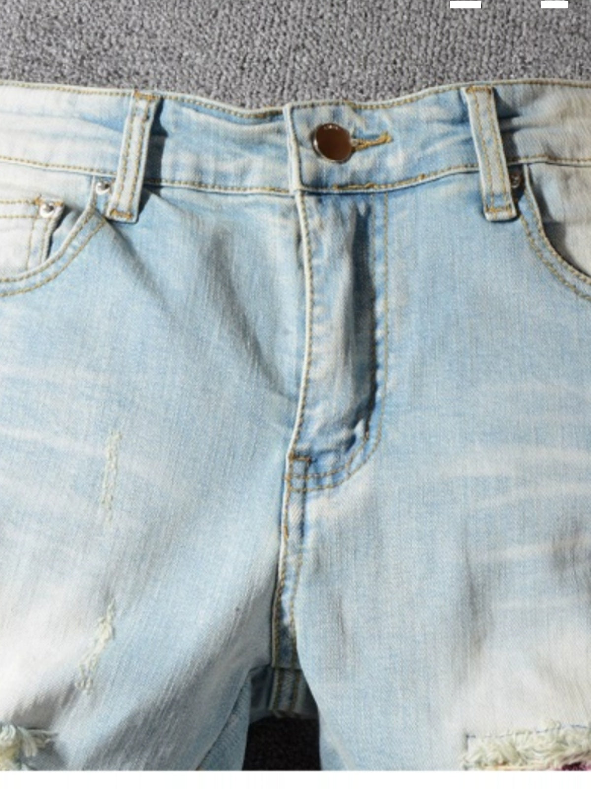 Hole-repaired denim pants Colouronova