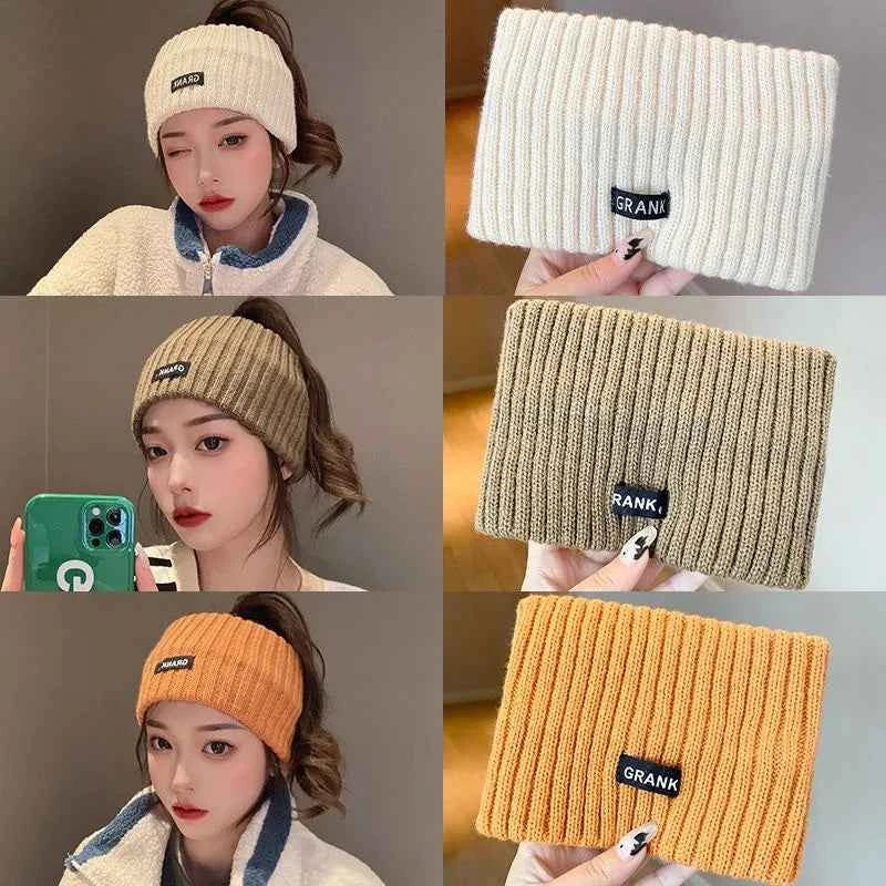Autumn and Winter Knitted Headband Female Letter Wide Edge Wool Hat Headband Ponytail Hair Headdress Sports Headband