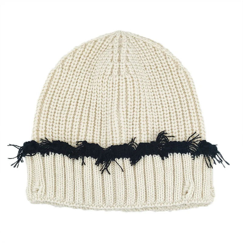 Y2K Knitted Beanie Hats Winter Warm Wool Caps With Holes Hip Hop Streetwear Accessories New Color Matching - Colouronova