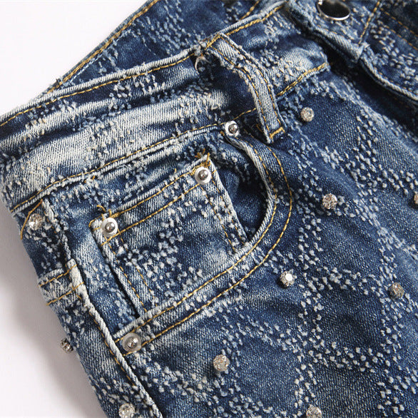 Plaid beaded jeans Colouronova