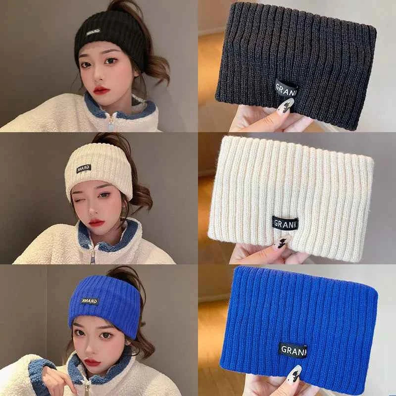 Autumn and Winter Knitted Headband Female Letter Wide Edge Wool Hat Headband Ponytail Hair Headdress Sports Headband