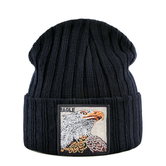 Unisex Black Beanie Hat With Animals Embroidery Patch Knitted Skull Cap For Men Women For Autumn Winter Streetwear Bonnet Hats - Colouronova
