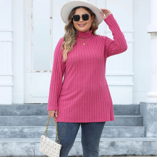 Women Turtleneck Top T Shirt Basic Tees Side Split Stripe Long Sleeve Casual Layering Tops 2025 Autumn Winter Office Lady - Colouronova