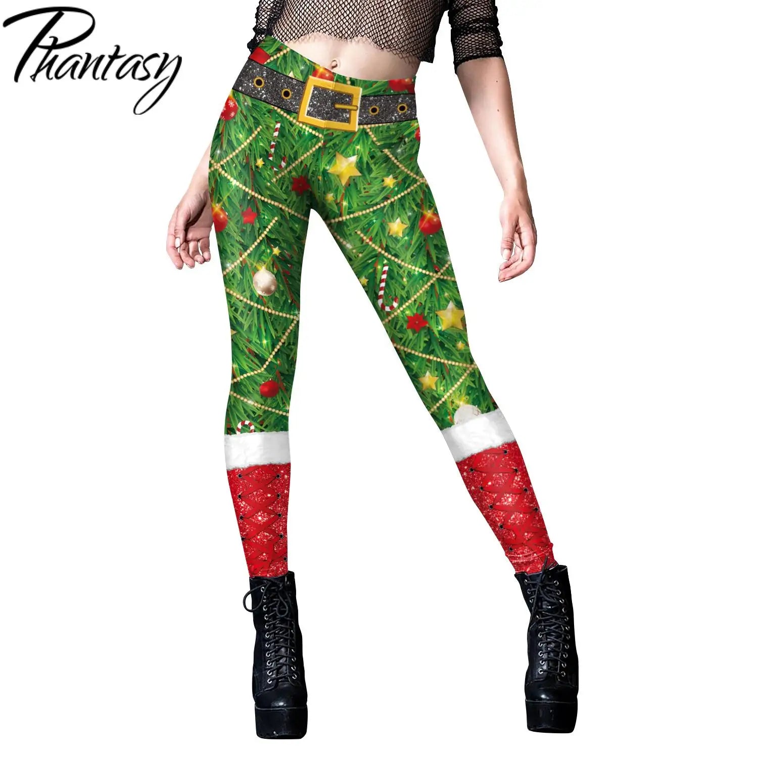 Phantasy Vintage Women Christmas Leggings Autumn Winter Women Xmas Pants Sexy Tights Trousers Festival Party Carnival Leggings - Colouronova