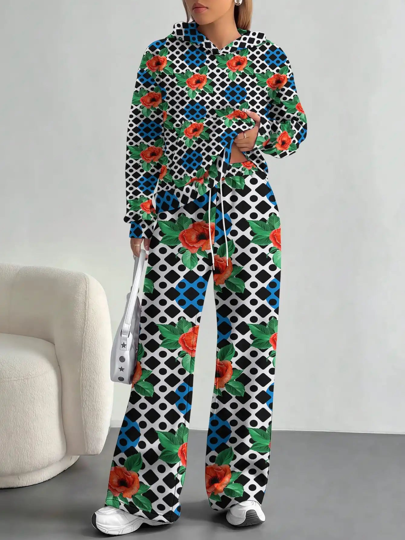 Splicing foreign trade 2025 floral pattern new hot style autumn and winter new fashion casual European and American suits for - Colouronova