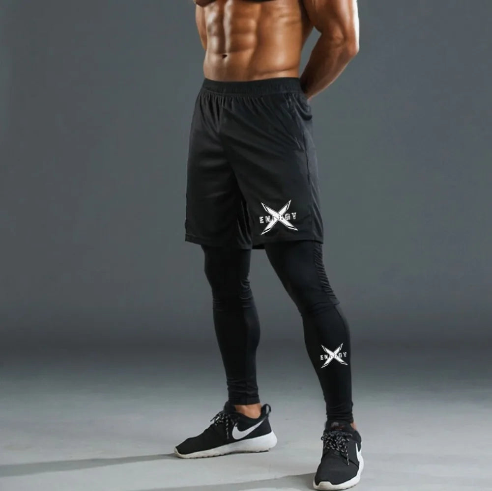 Men's 2-in-1 Compression Running Pants Quick Dry Athletic Workout Sweatpants Shorts Gym Leggings for Active Wear - Colouronova