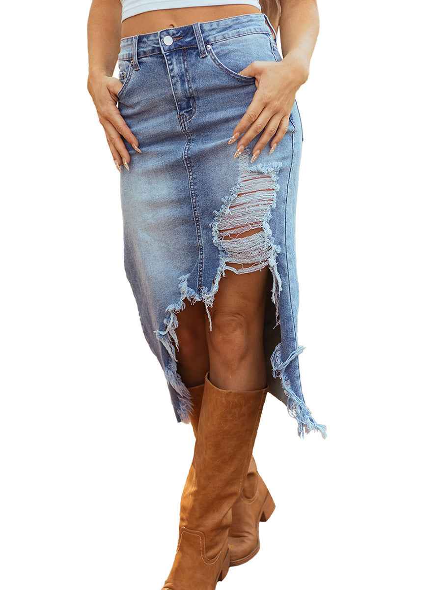 Ripped denim skirt