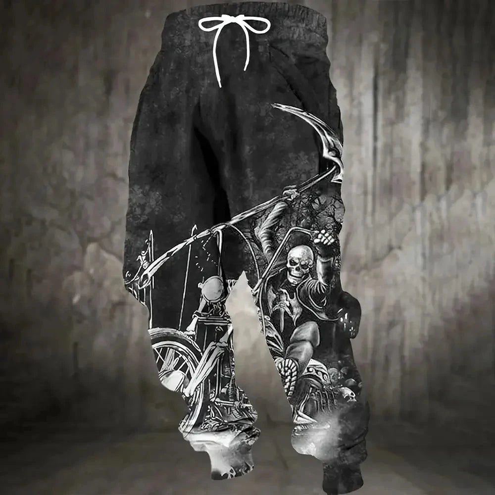 Winter New Thick Warm Pants Fashion Skull Printed Sweatpants Men's Sports Pants Men's Loose Casual Pocket Drawstring Sweatpants Colouronova