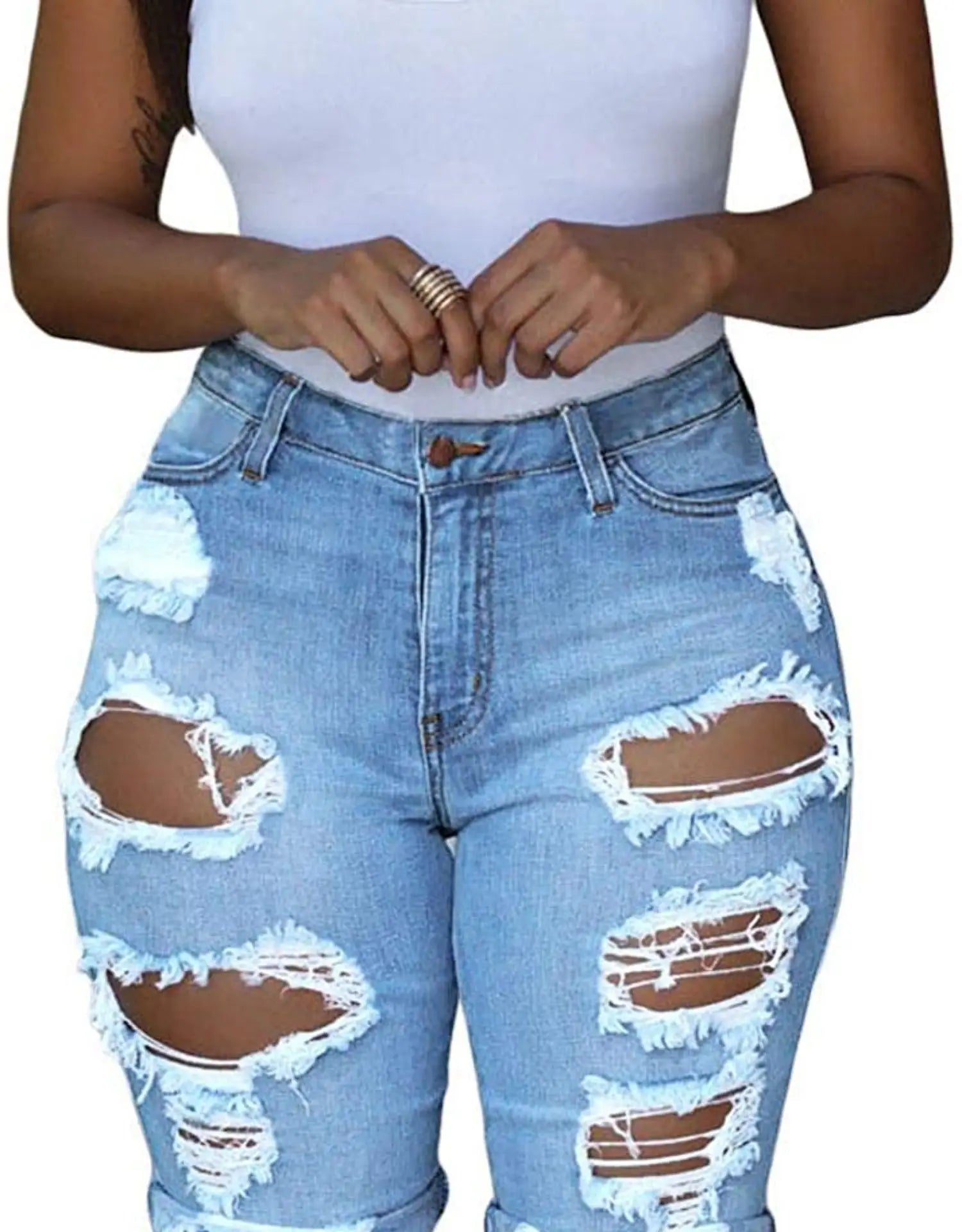 Denim Shorts Women Hole Straight Jeans Ripped Vintage Distressed Washed Pockets High Waist Streetwear 2025 Summer Short Pants - Colouronova