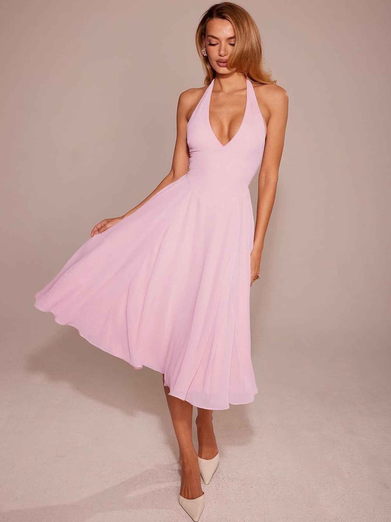 Elegant Backless Halter Neck Dress
