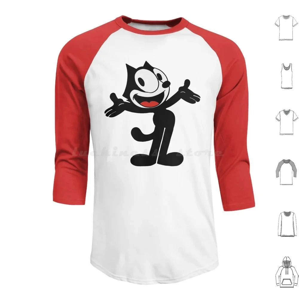 Hoodie Cotton Long Sleeve Vintage Cartoon Animation Kitty Black Cat Vintage Cartoon Cartoon Funny Funny Black Cat Felix Cat Colouronova