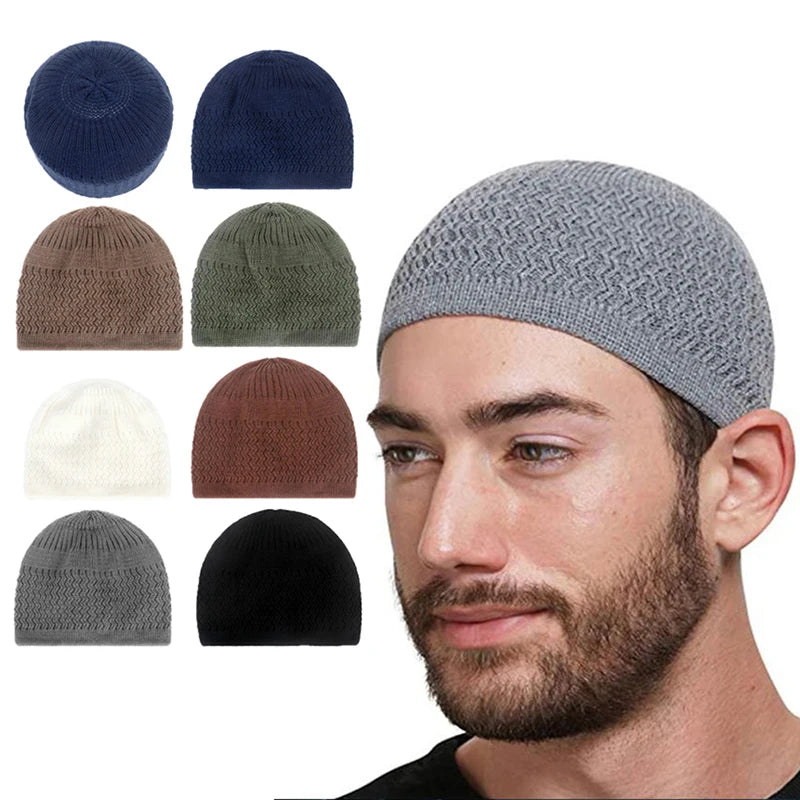 Casual Knitted Muslim Men Prayer Hats Winter Warm Beanies Cap Islamic Ramadan - Colouronova