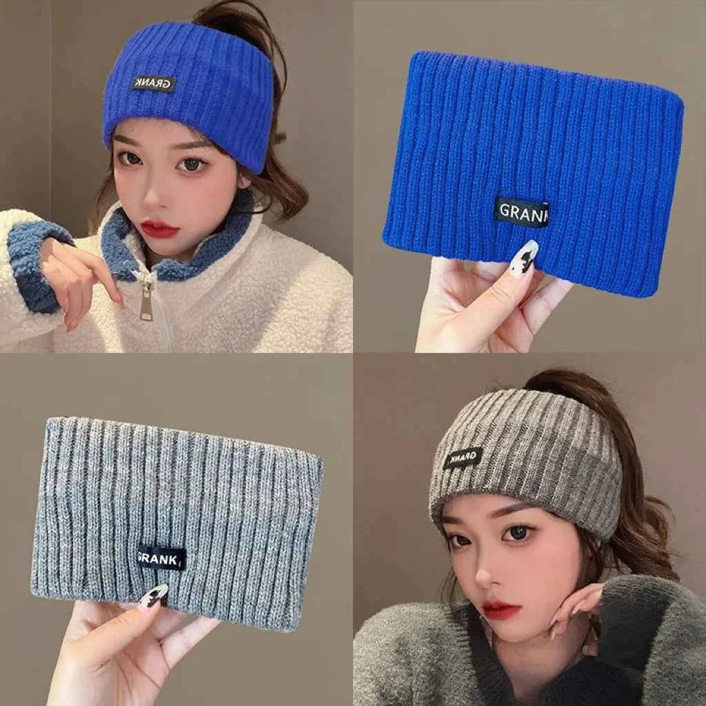 Autumn and Winter Knitted Headband Female Letter Wide Edge Wool Hat Headband Ponytail Hair Headdress Sports Headband