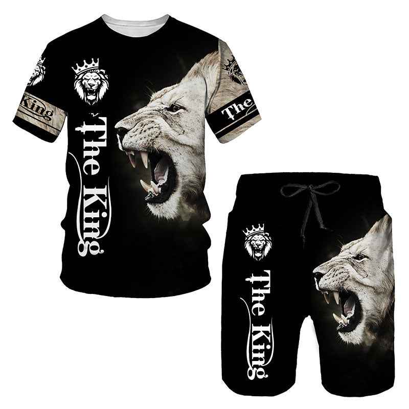 Men's 3D Lion Print Sportswear Set