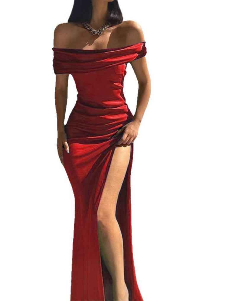Sleeveless One-Line Collar Knitted Dress