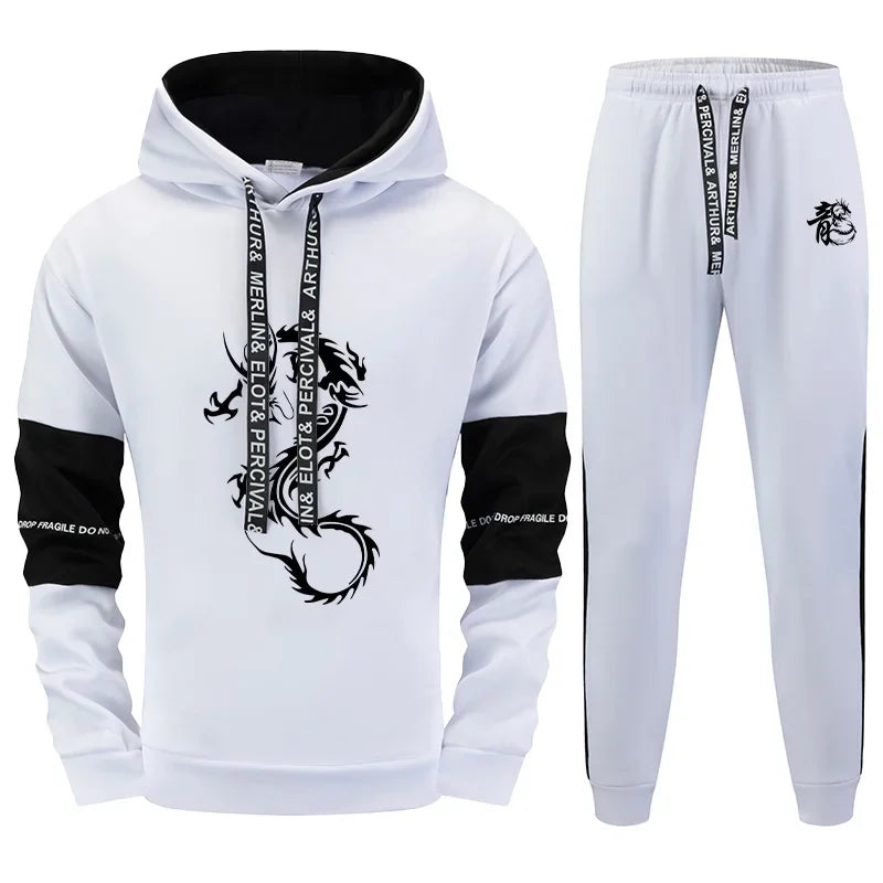 Chinese Dragon Printed Men's Tracksuit Hooded Sweatshirt Sweatpants Fall Winter Daily Casual Sporty Jogger Set Hoodie Sportswear - Colouronova