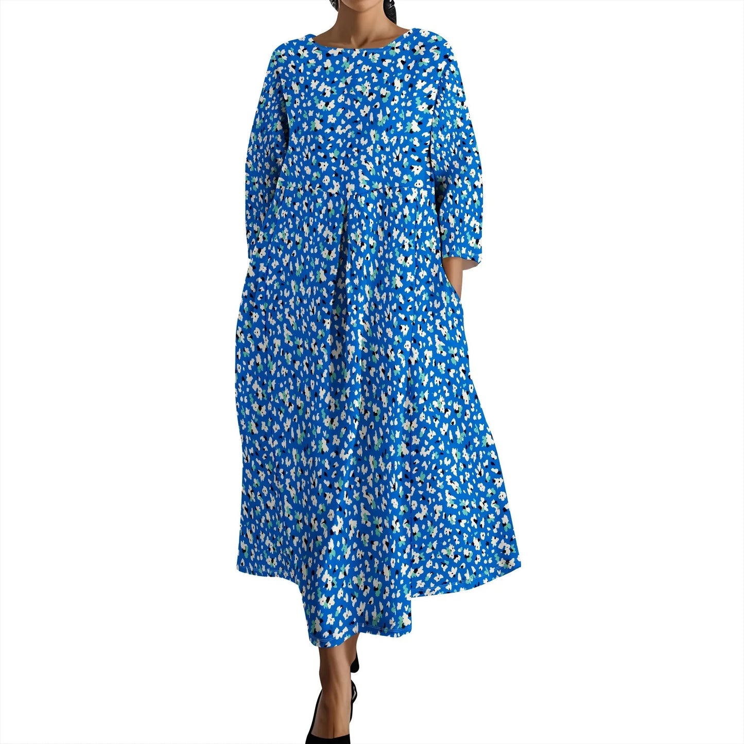 Women's Long Sleeve Elegant Solid Color Autumn Maxi Dresses Casual Loose Plus Size Beach Dress for Women with Pockets Colouronova