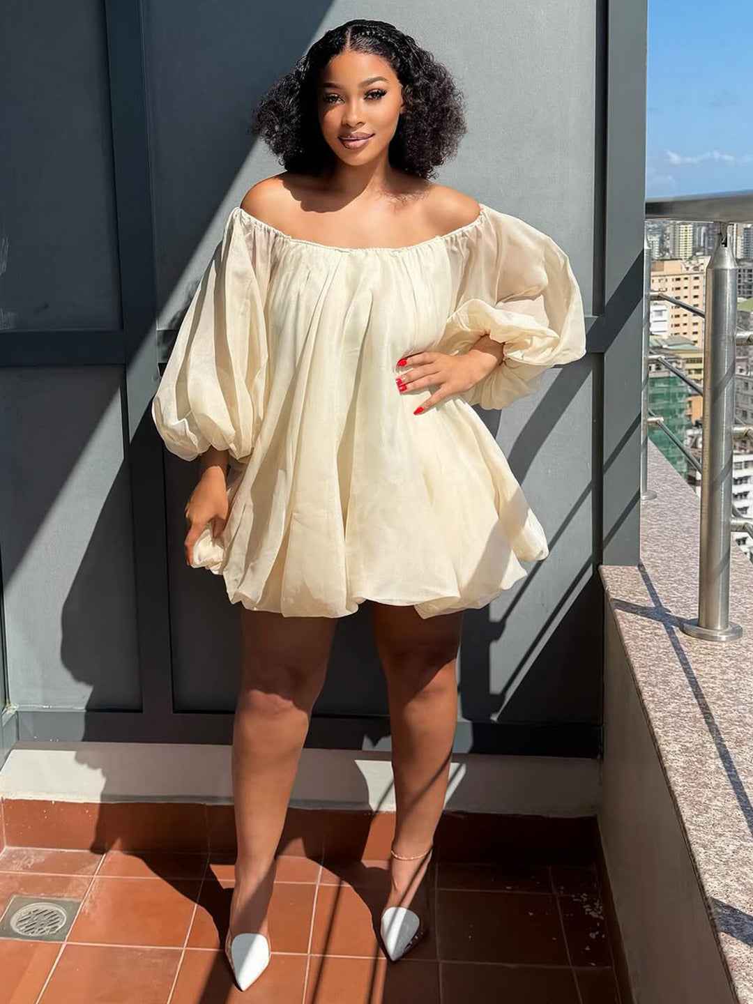 Off-Shoulder Puff Sleeve Dress