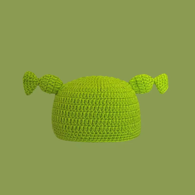 Halloween Green Monster Shrek Style Knitted Hat Funny Cartoon Beanie Cute Strawberry Head Cover Cosplay Party Props for Gifts - Colouronova