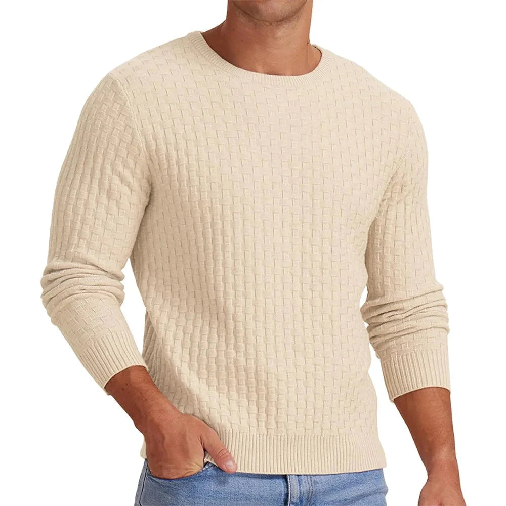 Knit Pullovers Men Solid Sweater Long Sleeve Jumpers Round Neck Sweaters Casual Slight Strech Spliced Male Autumn 2025 Colouronova