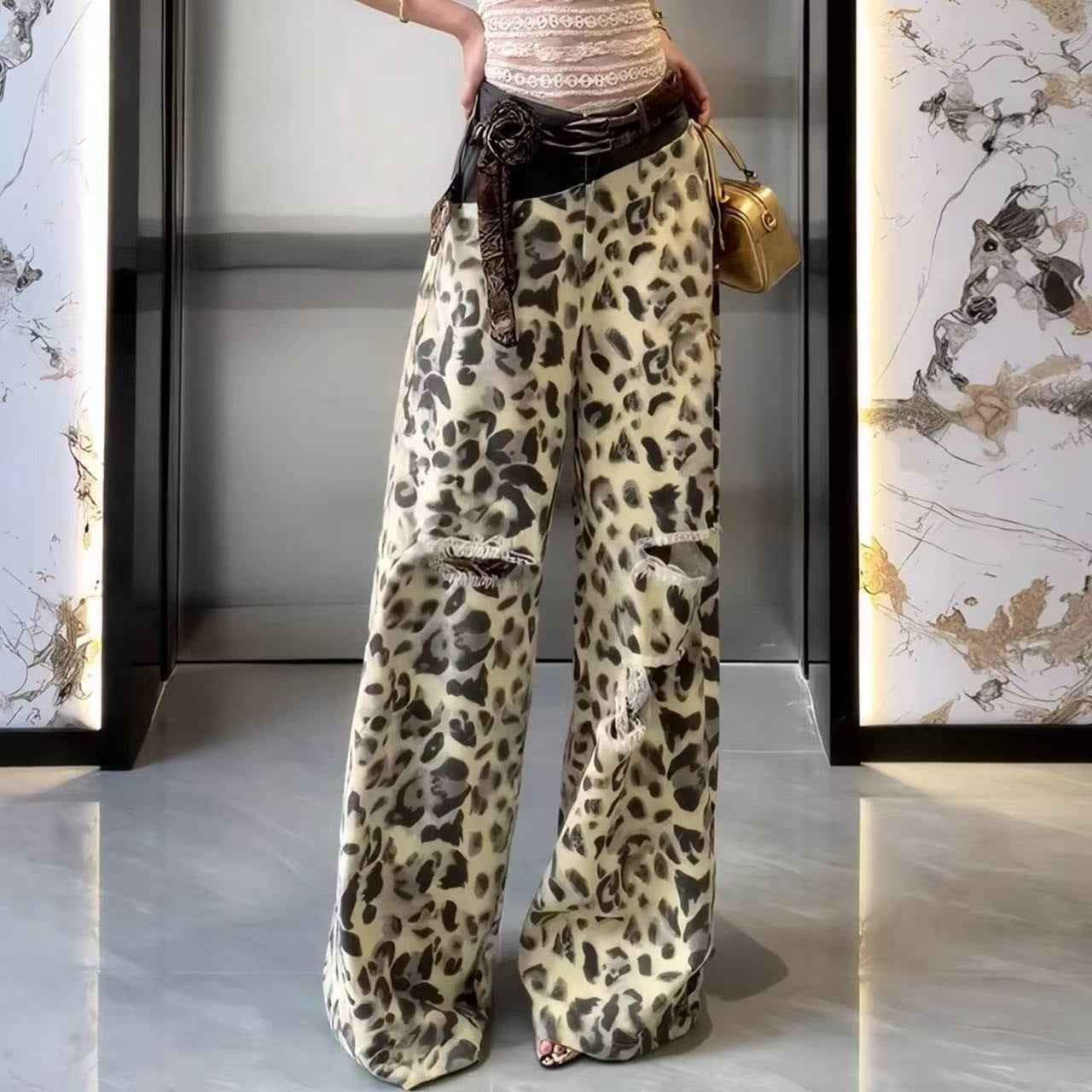 Patchwork Leopard-Print Jeans