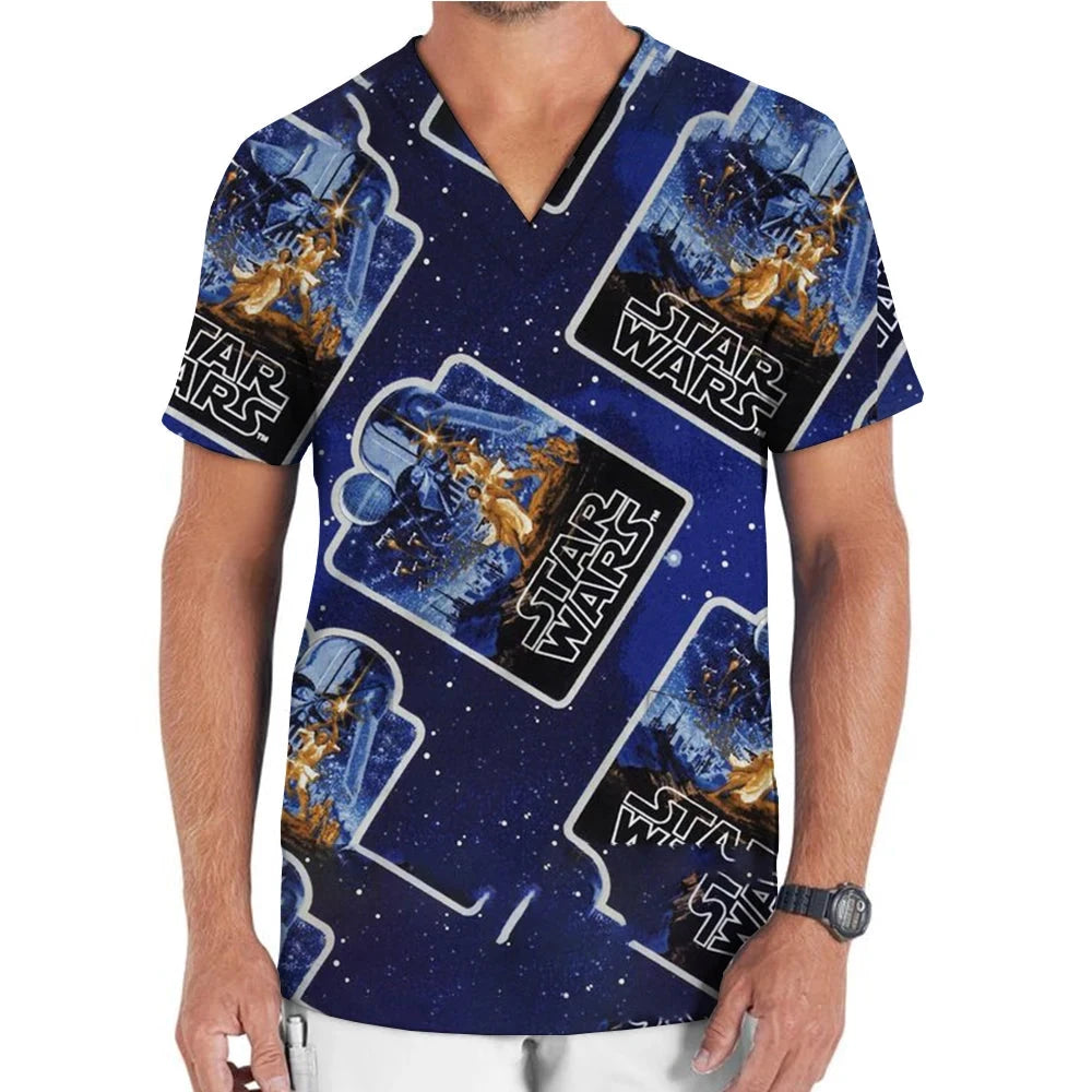 Medical Uniform Men's Nurse Marvel Superhero Matte V-neck Short sleeved Shirt Hospital Top Surgical Dress Men's Dentist T-shirt Colouronova